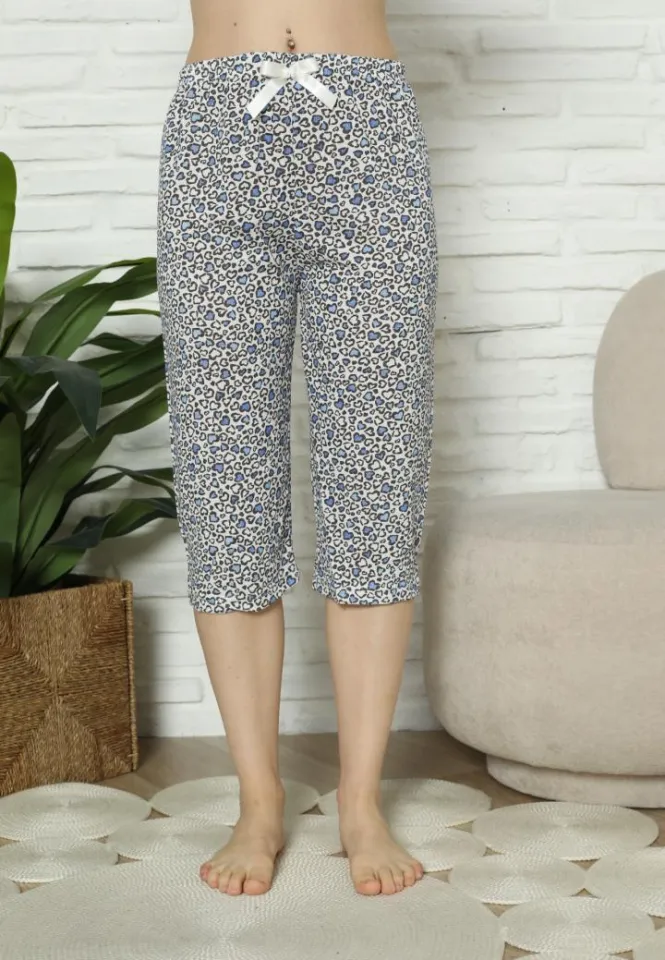 Pantaloni Pijama Damă Treisferturi, albastru, imprimeu inimi