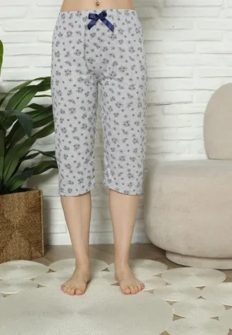 Pantaloni Pijama Damă Treisferturi, gri, imprimeu flori