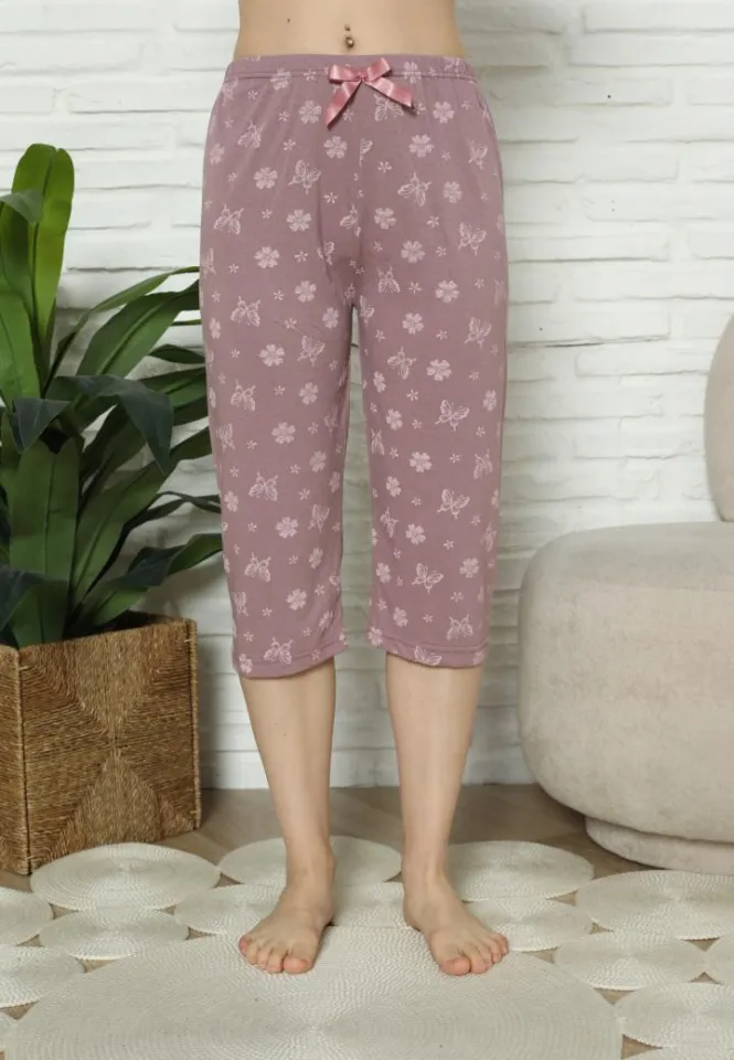Pantaloni Pijama Damă Treisferturi, mov, imprimeu flori