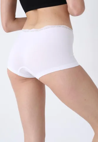 Boxeri din Microfibră Damă – Alb cu Dantelă Delicată hover