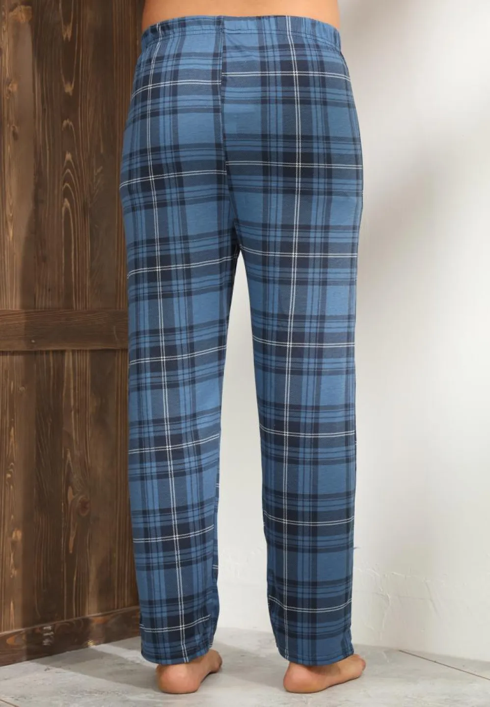 Pantalon pijama croială lejeră bărbați – carouri albastru închis - 2