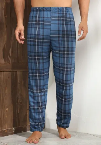 Pantaloni pijama bărbați albastru închis cu carouri – croială lejeră