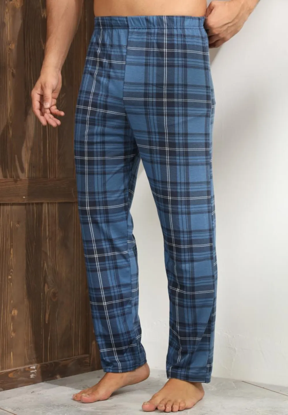 Pantalon pijama croială lejeră bărbați – carouri albastru închis - 3