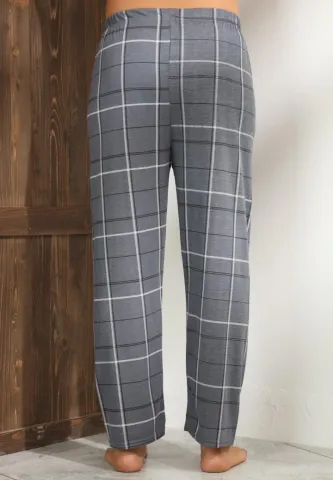 Pantaloni pijama bărbați gri închis cu croială lejeră și model elegant în carouri hover