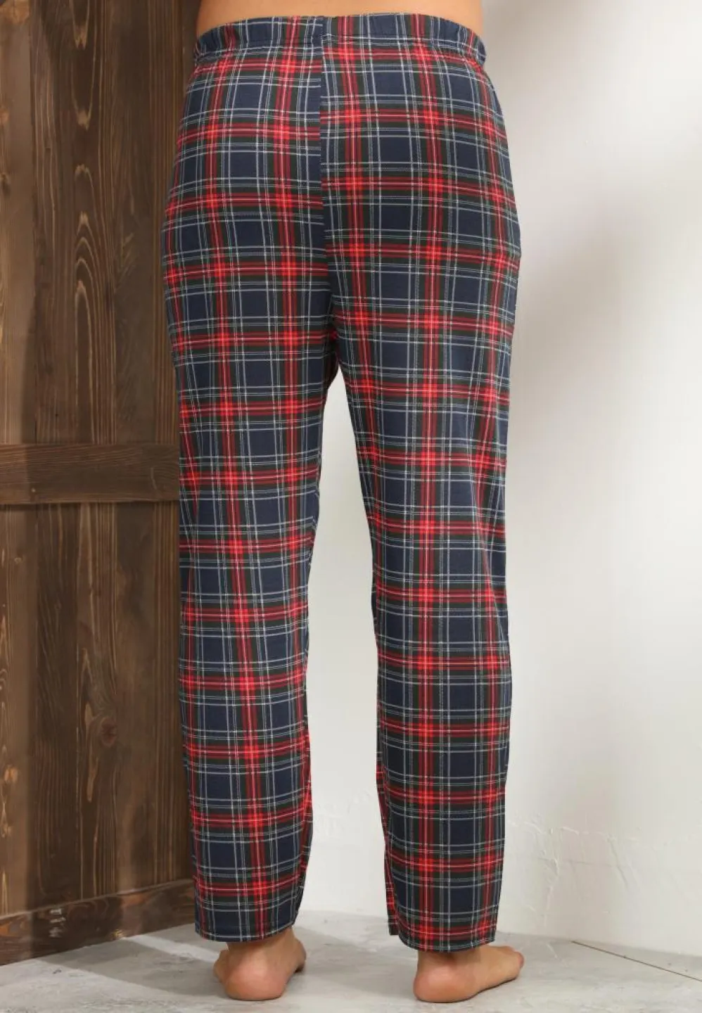 Pantaloni de pijama pentru bărbați – albastru închis, croială confortabilă, model carouri - 2