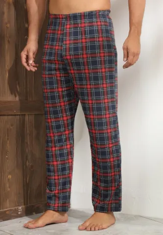Pantaloni pijama bărbați albastru închis cu design în carouri roșii – croială relaxantă