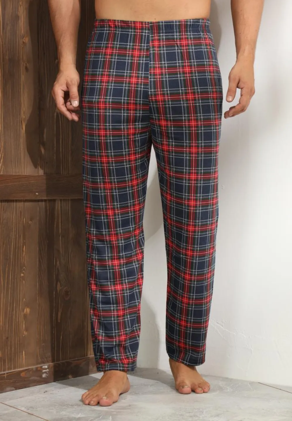 Pantaloni de pijama pentru bărbați – albastru închis, croială confortabilă, model carouri - 3