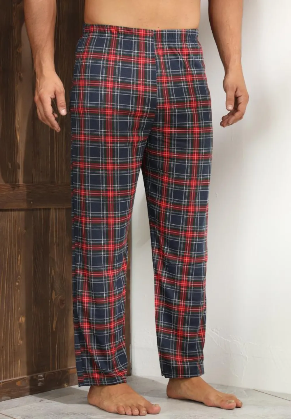 Pantaloni de pijama pentru bărbați – albastru închis, croială confortabilă, model carouri - 4