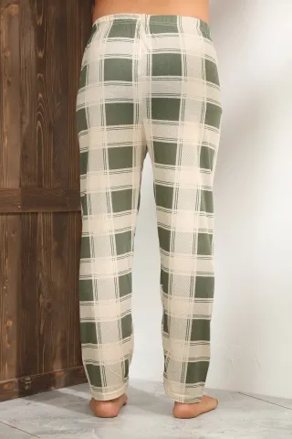 Pantaloni de pijama bărbați – bej cu model pătrățele verzi, confort sporit hover