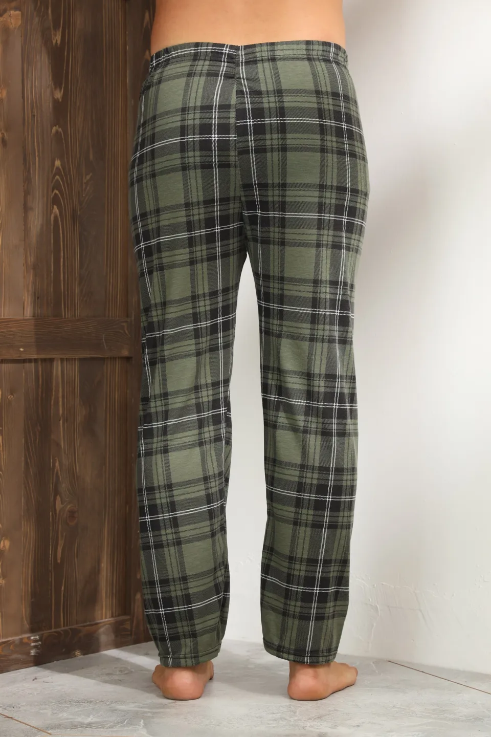 Pantaloni pijama bărbați model carouri verde închis,M - 2