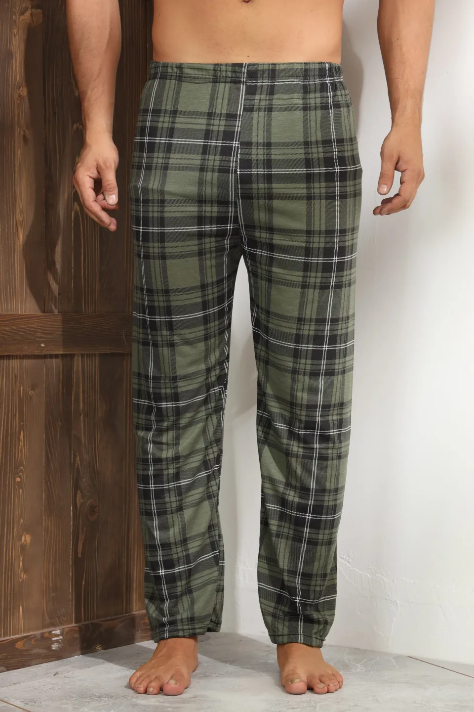 Pantaloni pijama bărbați model carouri verde închis,M - 4