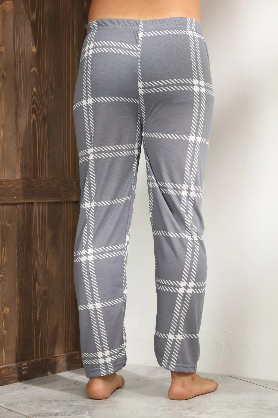 Pantalon pijama bărbați – gri închis cu carouri elegante,M - 2