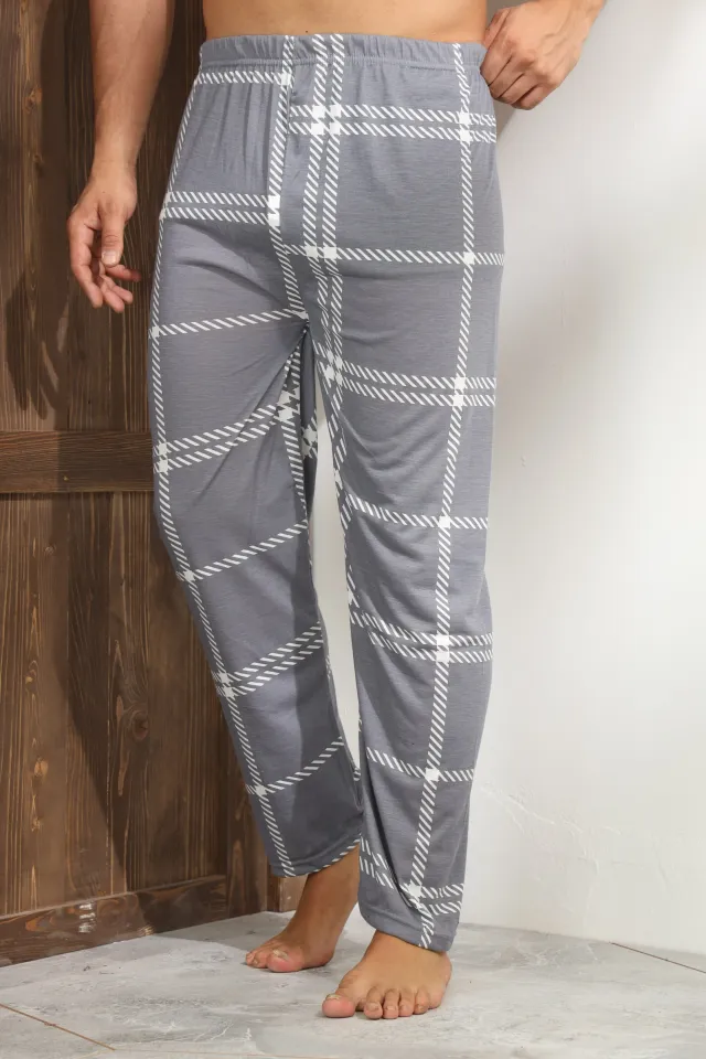 Pantalon pijama bărbați – gri închis cu carouri elegante,M