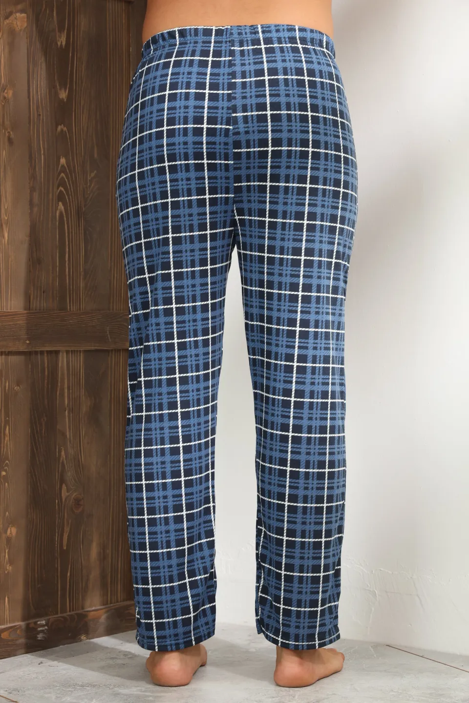 Pantalon pijama bărbați – bleumarin cu model carouri elegante,M - 2