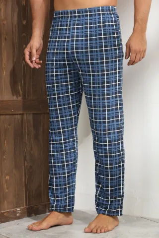 Pantalon pijama bărbați – bleumarin cu model carouri elegante,M