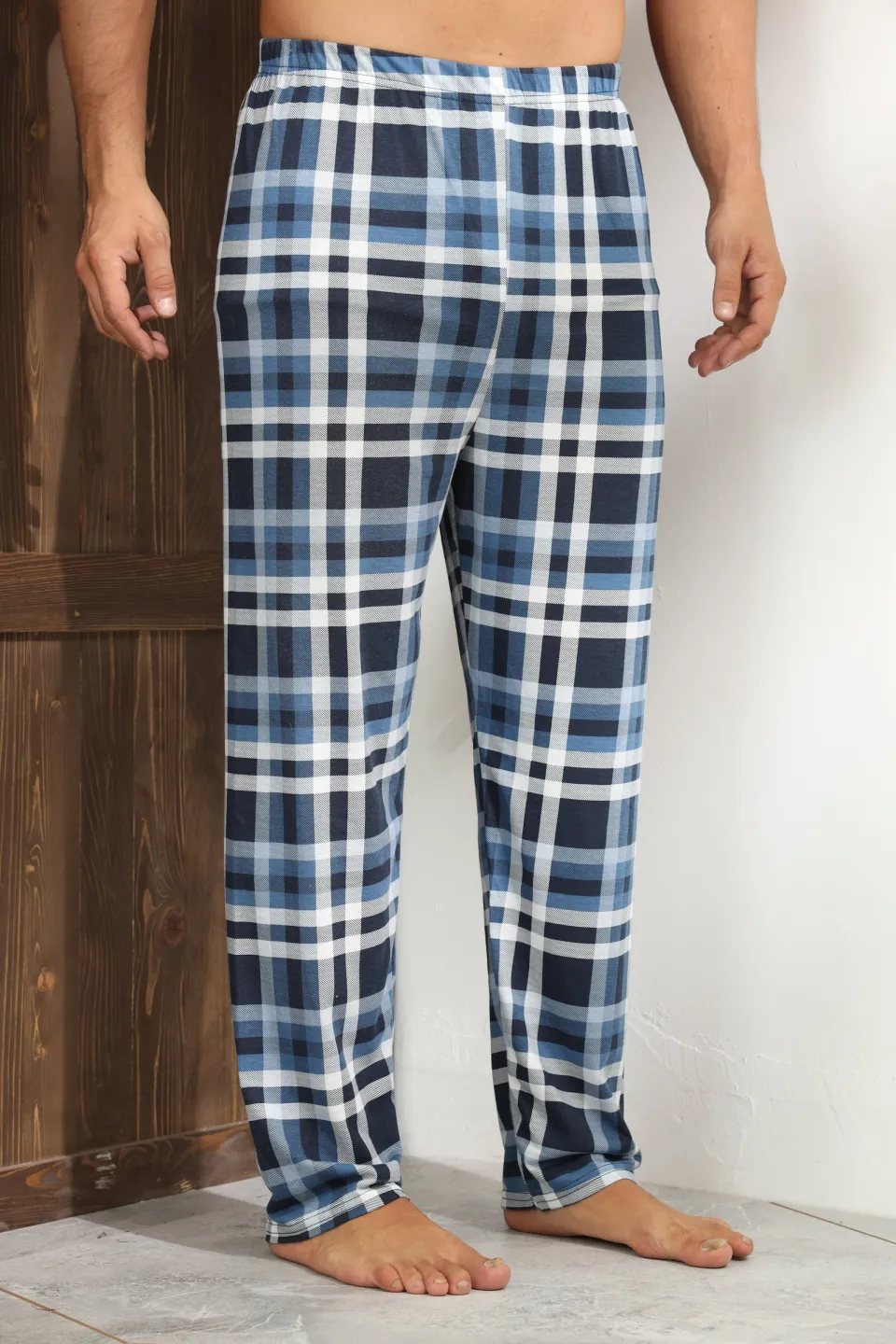 Pantalon pijama bărbați – confort sporit cu dungi albe și pătrățele negre,M - 3