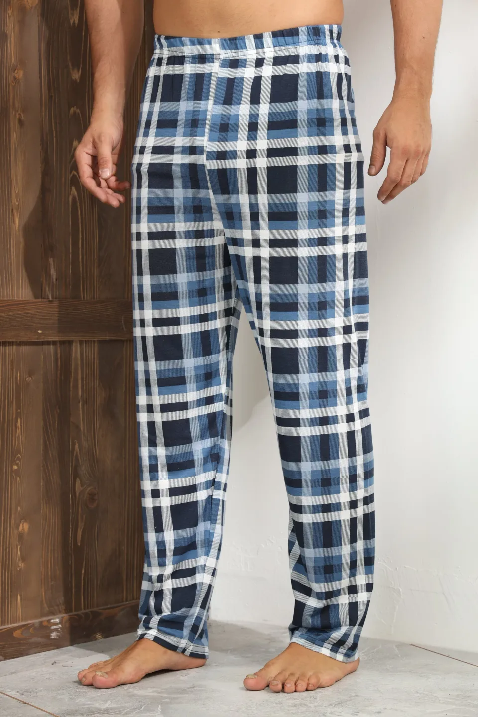 Pantalon pijama bărbați – confort sporit cu dungi albe și pătrățele negre,M - 4