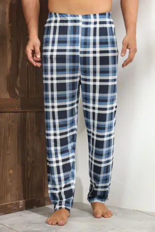 Pantalon pijama bărbați – confort sporit cu dungi albe și pătrățele negre,M