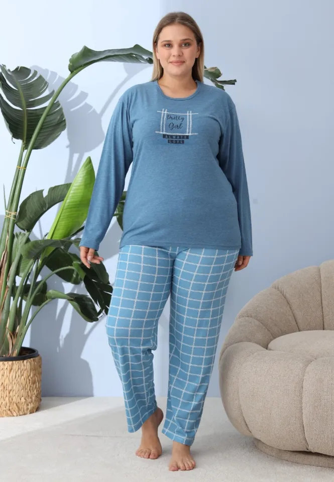 Pijama Damă Big Size Albastru Închis – Design Pretty Girl, Bumbac Natural, 2XL