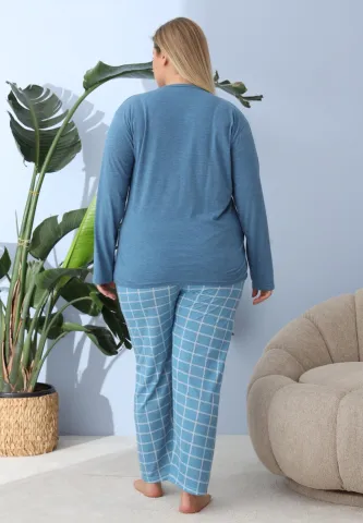 Pijama Damă Big Size Albastru Închis hover