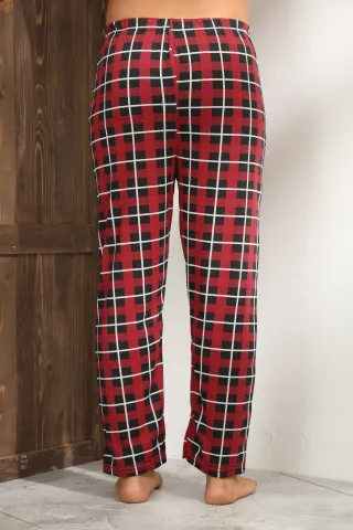 Pantaloni pijama bărbați roșii cu carouri alb-negru, croială lejeră hover