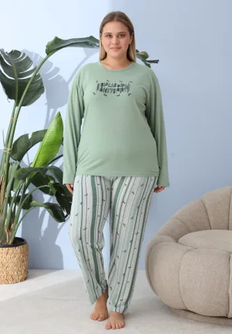 Pijama Damă Big Size Verde – Design Awesome, 100% Bumbac, 2XL