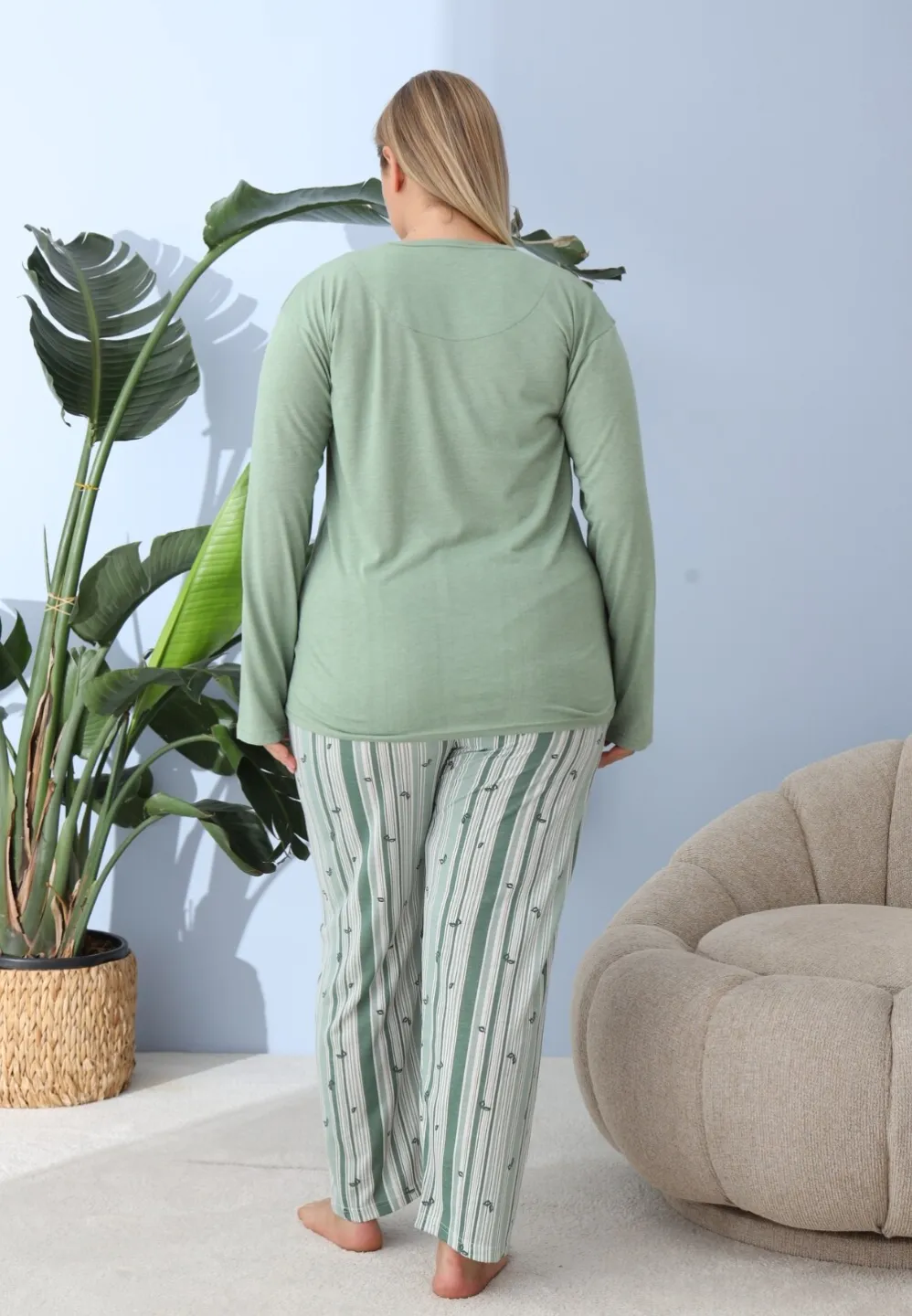Pijama Damă Big Size Verde – Design Awesome, 100% Bumbac, 2XL - 2