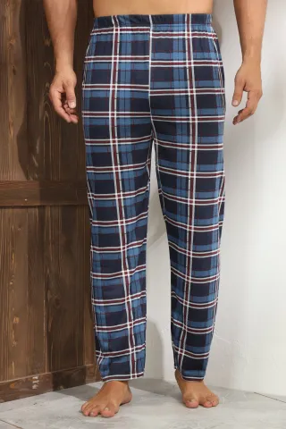 Pantalon pijama bărbați – design clasic albastru cu carouri elegante,M