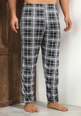 Pantalon pijama bărbați – confort și relaxare, design gri cu carouri,M