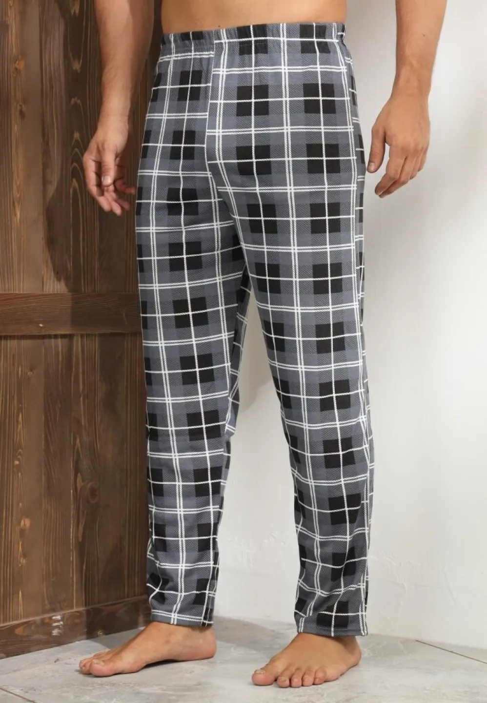 Pantalon pijama bărbați – confort și relaxare, design gri cu carouri,M - 3