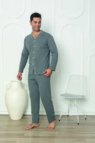 Pijama bărbat gri – pantaloni lungi, mânecă lungă, nasturi,M hover