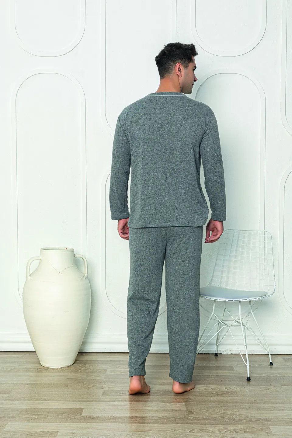 Pijama bărbat gri – pantaloni lungi, mânecă lungă, nasturi,M - 3