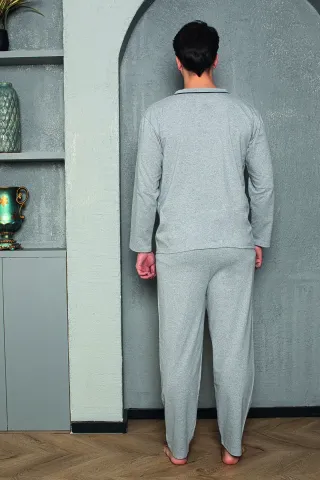 Pijama bărbat gri – pantaloni lungi, mânecă lungă, nasturi,M hover