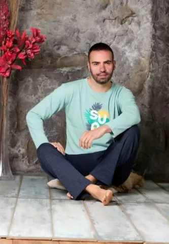Pijamă bărbați verde – pantaloni lungi și mâneca lungă