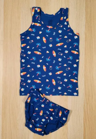 Set confortabil băieți – maiou + chilot din bumbac, model Plajă