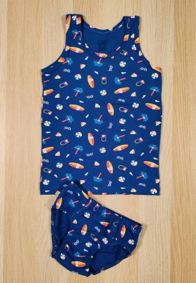 Set confortabil băieți – maiou + chilot din bumbac, model Plajă
