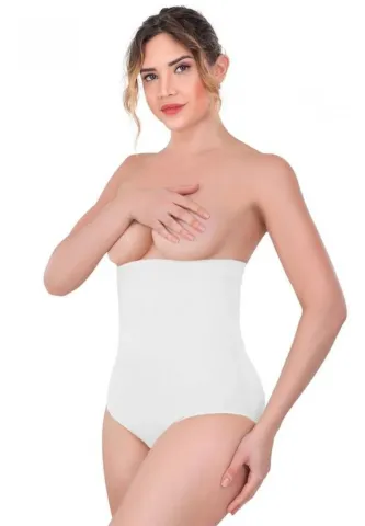 Corset cu Bandă Adezivă și Chilot cu Talie Înaltă pentru Siluetă Elegantă – Alb