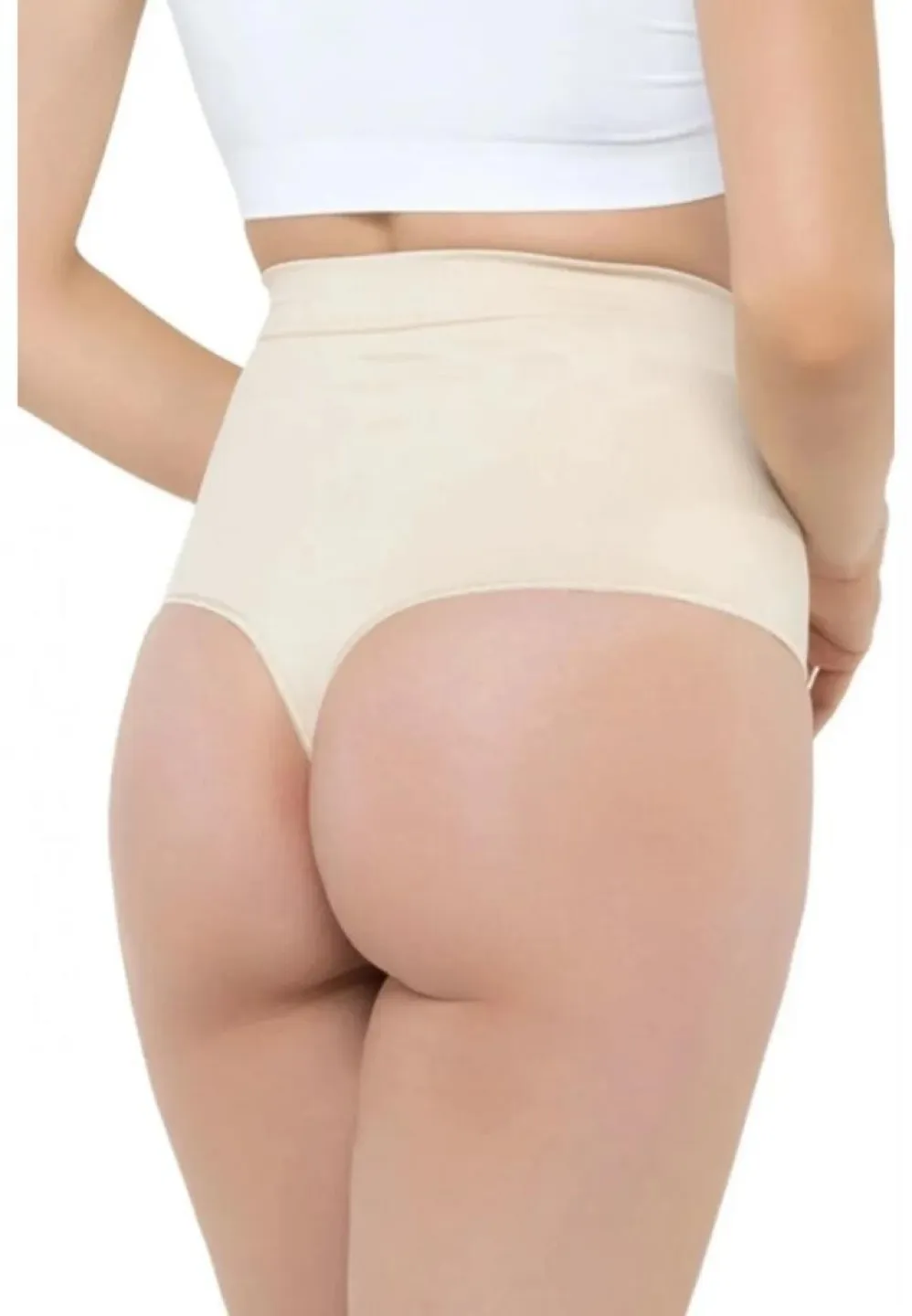 Corset cu Bandă Adezivă Invizibil și Chilot Tanga Modelator – Bej - 2