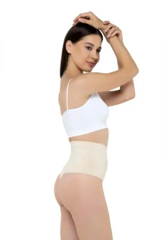 Corset cu Bandă Adezivă Invizibil și Chilot Tanga Modelator – Bej