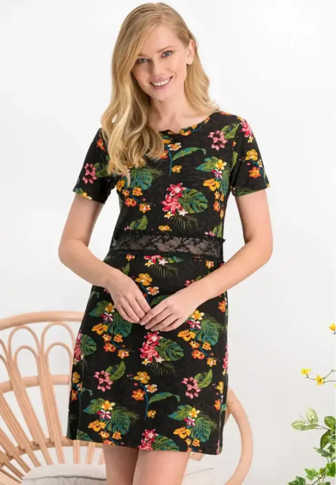 Rochie Damă cu Dantelă și Imprimeu Floral Decorativ