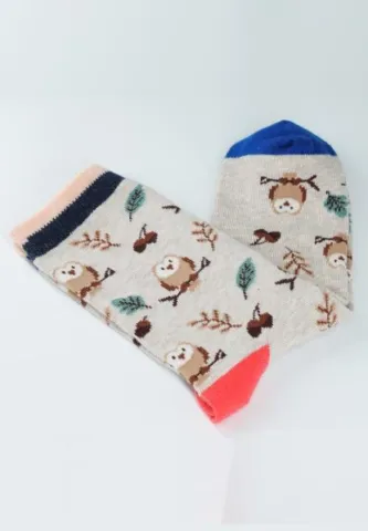 Șosete Dama Colorate din Bumbac Organic cu Bufniță