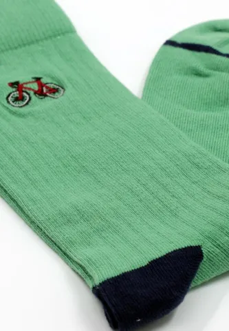 Șosete Fără Cusătură Bumbac Organic – Model cu Bicicletă, Verde, Bărbați hover