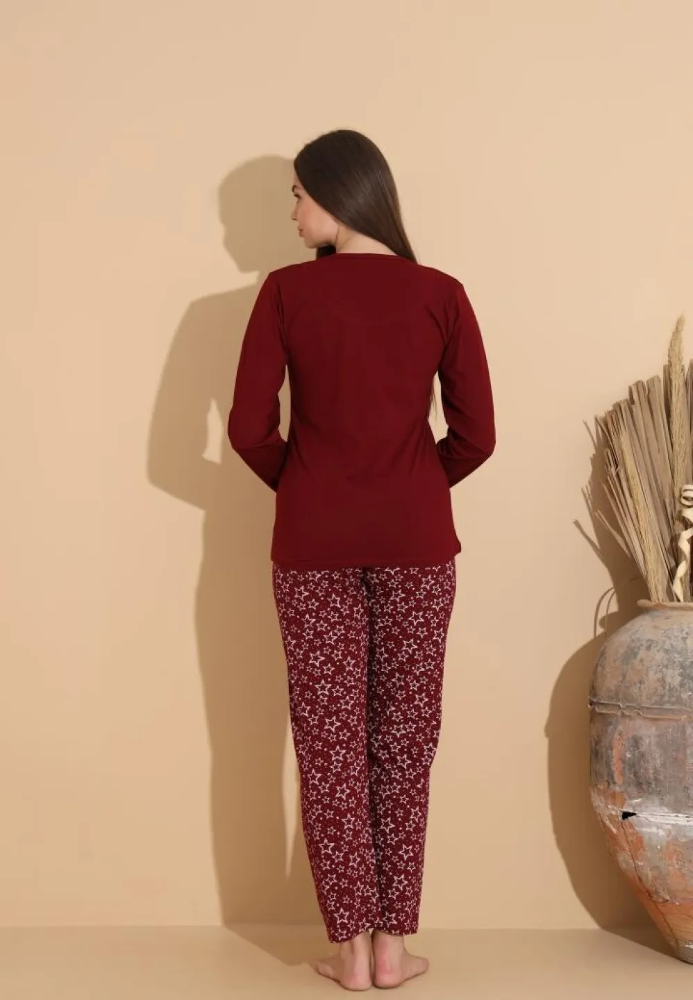 Pijama damă bordo – model „You Can M”, mânecă lungă și pantaloni lungi - 3