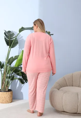 Pijama damă cu pantaloni și mânecă lungă, marim mare, „HAPPY SATURDAY” hover
