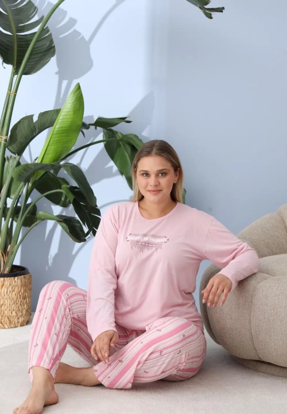Pijama damă cu pantaloni și mânecă lungă, Big Size, „BELIEVE IN YOURSELF” - 2
