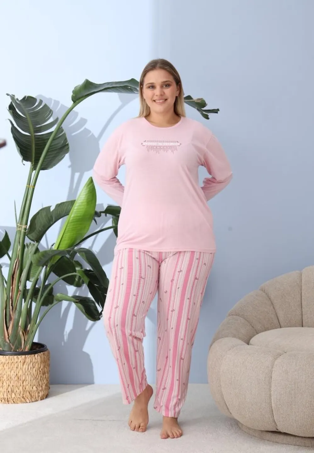 Pijama damă cu pantaloni și mânecă lungă, Big Size, „BELIEVE IN YOURSELF” - 3