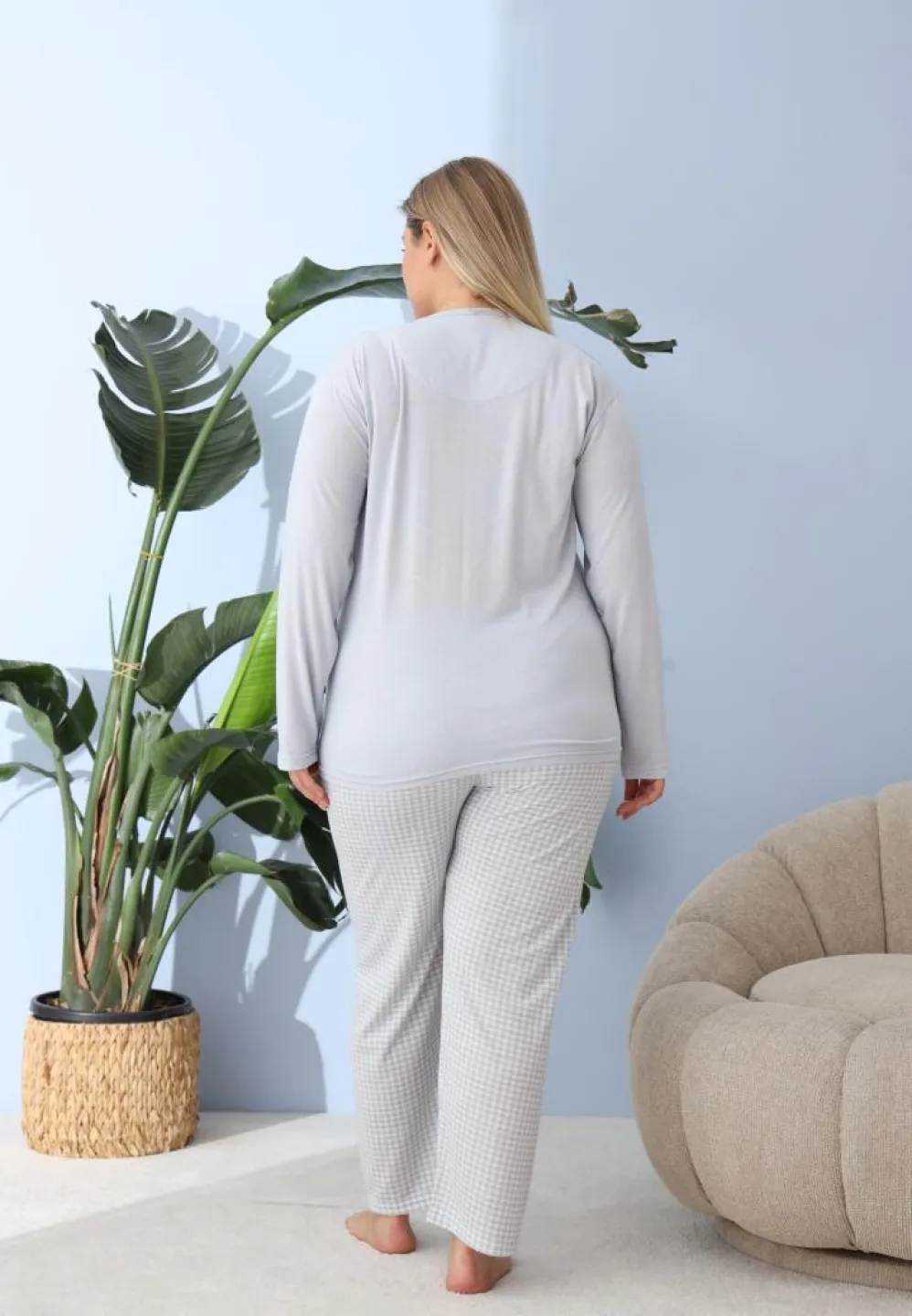 Pijama damă cu pantaloni și mânecă lungă, Big Size, „LEAVE A LITTLE”, blue - 4