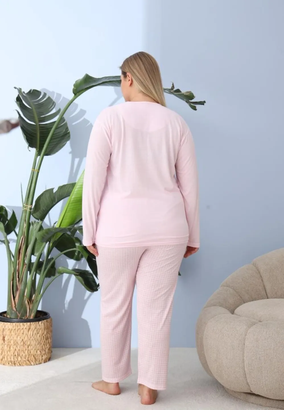 Pijama damă cu pantaloni și mânecă lungă, Big Size, „WINTER VIBES”, roz - 3