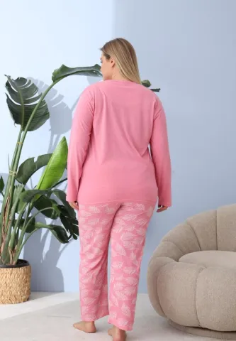 Pijama damă cu pantaloni și mânecă lungă, Big Size, „My best Life”, roz hover