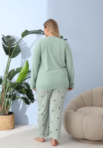Pijama damă cu pantaloni și mânecă lungă, Big Size, „JUST LOVELY”, verde hover